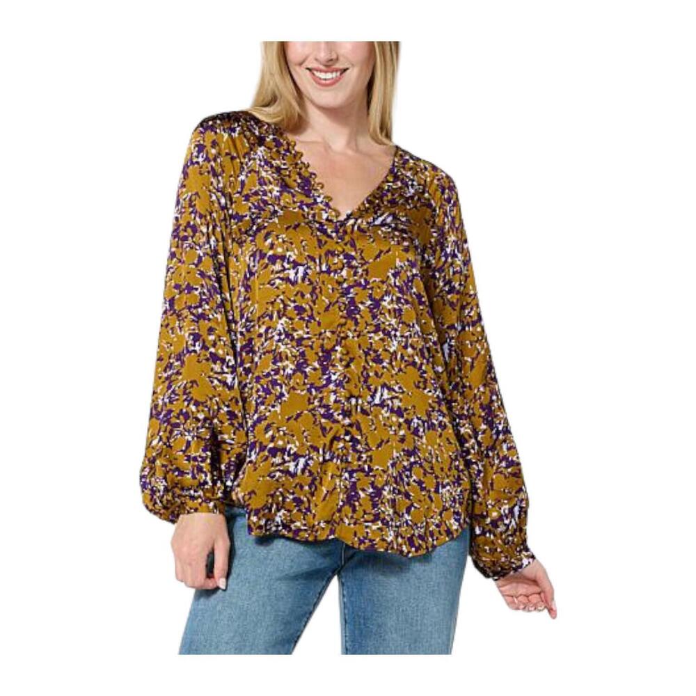 La Joie Essential Button Front Blouse Tapenade Abstract Floral - Regular